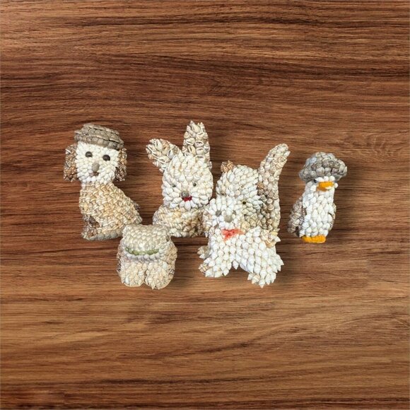 Set Of 6 Adorable Seashell Animal Figurines dog rabbit frog squirrel  duck - Picture 1 of 8